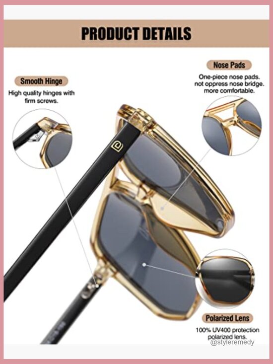 Polarized Square Aviator Sunglasses with Double Bridge TR90 Frame